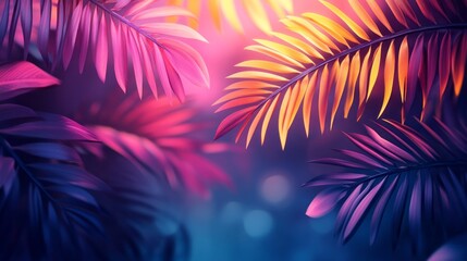Aufkleber - Rich hues of purple, pink, and orange intertwine as palm leaves dance against a dreamy backdrop. This captivating art invites viewers to explore a tropical oasis of imagination