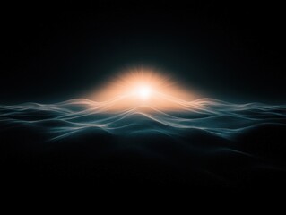 Poster - Dramatic sunrise over tranquil ocean waves coastal landscape digital art serene atmosphere aerial view nature's beauty