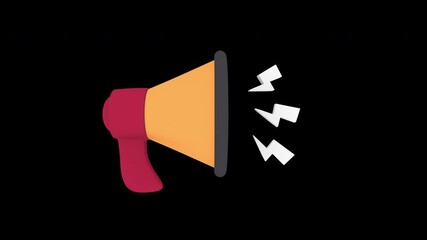 megaphone speaker icon announcement, concept 3d animation with alpha channel