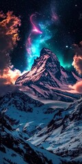 Wall Mural - Stunning Galaxies and Northern Lights Over Majestic Mountains