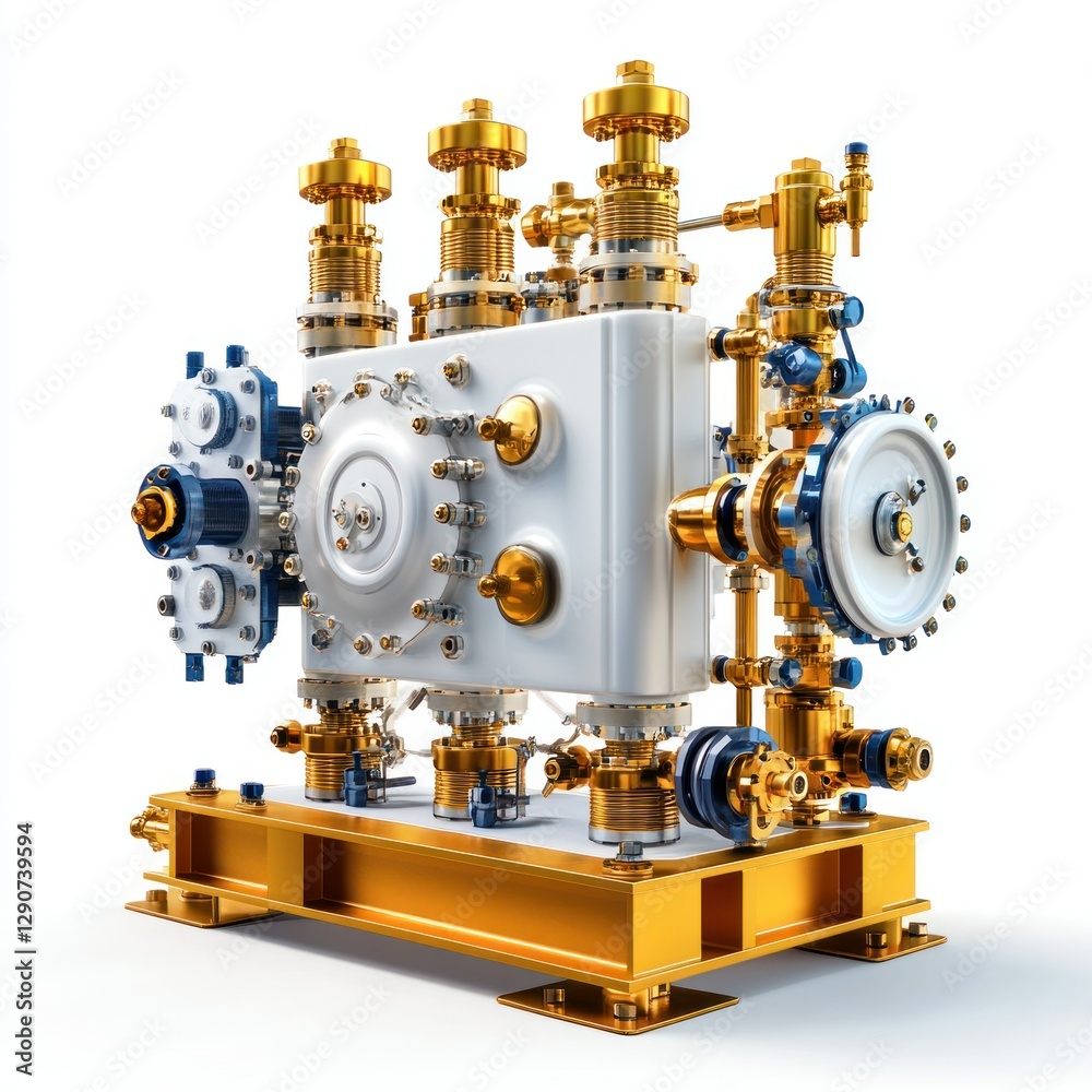 A single, detailed oil well steam injection system, on a pure white ...