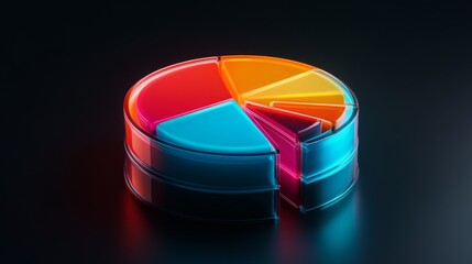 Aufkleber - A glossy D pie chart with bold colors and metallic details, each slice illuminated, creating a luxurious and sophisticated look
