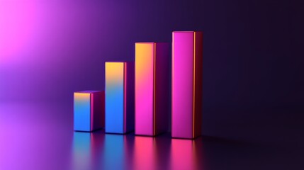 Poster - A modern D bar graph in vibrant colors on a dark gradient background, with reflections and shadows enhancing its professional and sleek look