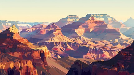 Wall Mural - A stylized illustration of the Grand Canyon.