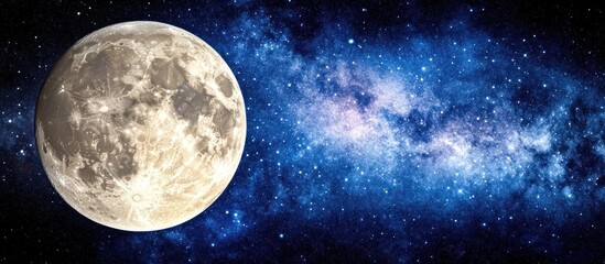Wall Mural - Full moon over Milky Way galaxy. Night sky background. Space exploration