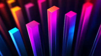 Aufkleber - Close-up of a sleek D bar graph with metallic bars in gradient colors, each bar illuminated to highlight texture and depth against a dark background