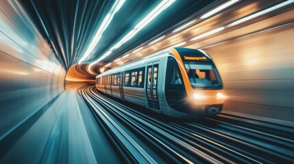 Aufkleber - Electric train exiting a tunnel, sunlight reflecting on its sleek metallic surface as it speeds into the open, symbolizing modern transit technology