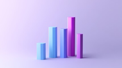 Fototapete - Minimalist D bar graph with tall, solid-color bars against a plain white background, casting precise shadows, creating a clean and modern aesthetic