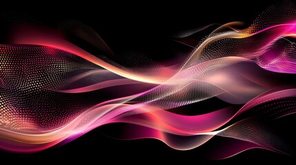 Leinwandbilder - Neon-colored vector graphics with abstract shapes and lines on a black background, creating a modern digital art effect