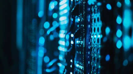 Poster - Abstract Blue Technology Background Digital Server Rack Closeup Modern Data Center Network Infrastructure Futuristic Technology Concept High Tech     