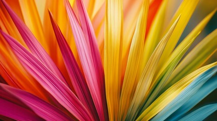 Poster - An explosion of colors unfolds with vibrant palm leaves appearing in various shades of pink, yellow, and blue, creating a lively and dynamic abstract composition that inspires joy