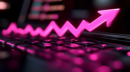 Poster - Graph with an upward arrow indicating rising prices. On a laptop screen
