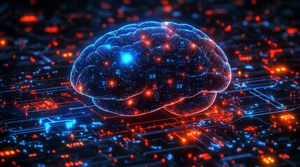 Poster - human brain connected with digital circuits