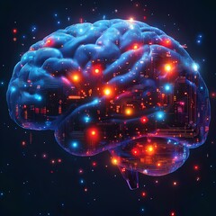 Poster - human brain connected with digital circuits