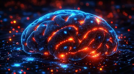 Poster - human brain connected with digital circuits