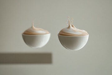 Poster - Floating Coffee Cups with Exquisite Milk Splash