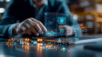Poster - Digital transformation strategies modern business environment infographic presentation technology trends close-up view innovation insights