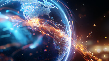 Poster - Global digital network connections earth data visualization futuristic aerial view technology impact on society