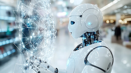 Poster - robotic interaction demonstration technology hub digital art modern environment close-up view futuri