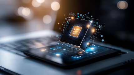 Poster - Innovative technology action digital chip modern workspace high-tech environment close-up view future concepts for seo impact