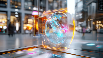 Poster - Futuristic robot interaction urban city digital art high-tech environment close-up view innovation concept