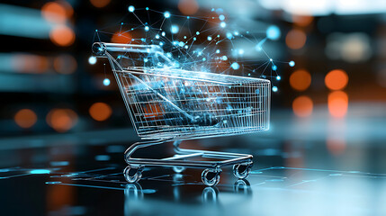 Poster - Innovative shopping experience digital marketplace graphic design urban environment close-up view e-commerce trends