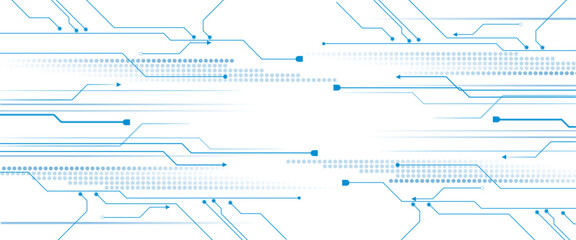 Poster - Vectors White and blue Abstract geometric dots and lines connection circuit concept. Hi tech digital connect, communication, High technology concept.