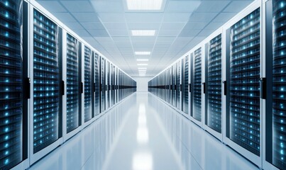 Poster - Modern Data Center with Rows of Server Racks