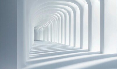 Poster - Futuristic White Tunnel with Abstract Curved Architecture