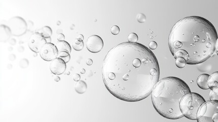 Poster - A delicate pattern of individual bubbles outlined in black, featuring soft white reflections, appearing to float on a crisp white background