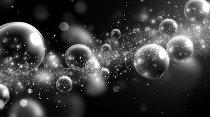 Poster - A high-resolution digital illustration of perfectly rounded bubbles, outlined in solid black with white highlights, spaced elegantly on a white field.