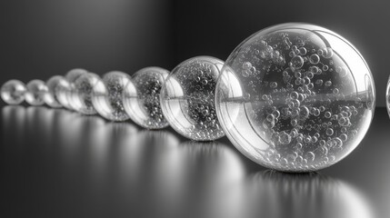 Poster - A modern and artistic rendering of perfectly round bubbles in black and white, maintaining an isolated composition with no connections or shadows.
