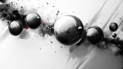 Poster - Graphic design-inspired depiction of floating bubbles, outlined with black strokes and enhanced by pure white highlights, presented on a seamless white backdrop.