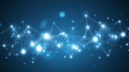 Poster - Abstract Blue Glowing Network on a Dark Background, Illustrating Connectivity and Digital Technology