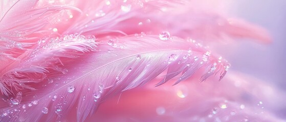 Poster - Delicate pink feathers with dew drops nature abstract art soft environment close-up view serenity concept