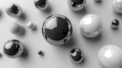 Poster - Isolated black and white bubbles arranged aesthetically on a white surface, their outlines clean and precise, emphasizing clarity and simplicity.