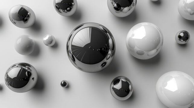Isolated black and white bubbles arranged aesthetically on a white surface, their outlines clean and precise, emphasizing clarity and simplicity.
