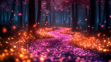 Poster - magical woods, colorful, night, glowing, fantasy 
