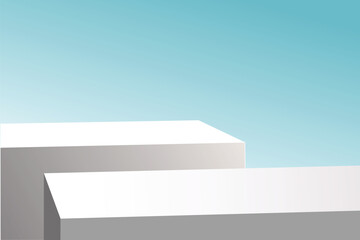 Wall Mural - side panels of two rectangular prism shaped display stands. white podium for show, presentation prod