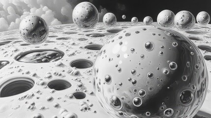Poster - Highly detailed yet simple black and white bubble artwork, each bubble crafted with precision, highlighting clarity and form without any shading or overlap.