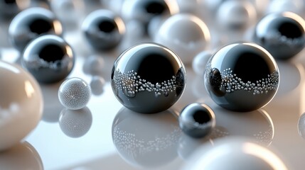 Poster - Modern, minimalist bubble composition with flawless black contouring and bright white highlights, displayed individually on a seamless white background.