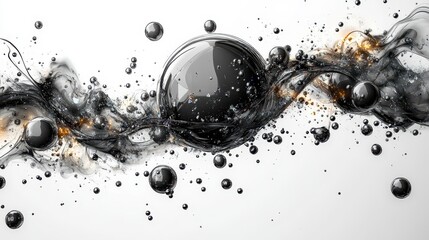 Poster - Simple yet dynamic black and white bubble composition, drawn with clean vector-like precision, scattered naturally on a stark white background.