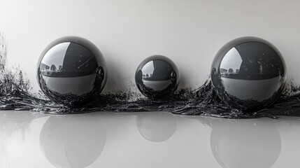 Poster - Sophisticated monochrome artwork of separate, weightless bubbles, their black edges and white highlights creating a perfect balance on a minimalistic white setting.