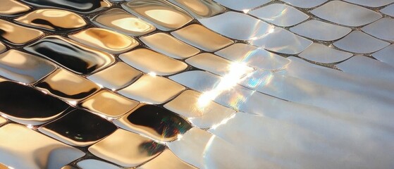 Poster - Reflective golden scales nature abstract outdoor close-up visual texture