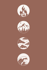Wall Mural - four elements minimalistic design. boho style posters with symbo of natural elements. esoteri design
