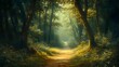 © เอกสิทธิ์ นูนทะธรรม - Enchanting Woodland Path in Classical Oil Painting Style with Whimsical Lighting and Fairytale