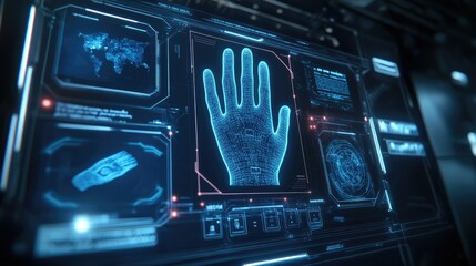 Aufkleber - 3D rendering of a cyber security biometric hand scan interface on a digital display