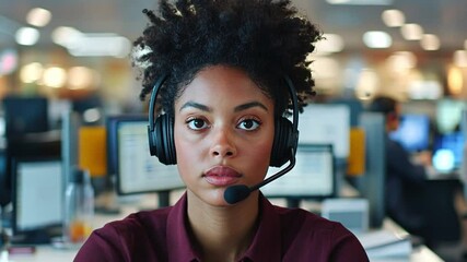 Poster - Focused call center agent providing support in a busy office environment