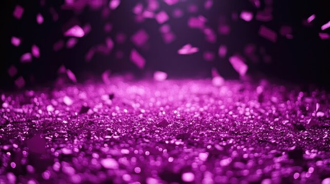 Luxurious pink glitter confetti on a stage floor glowing under radiant light