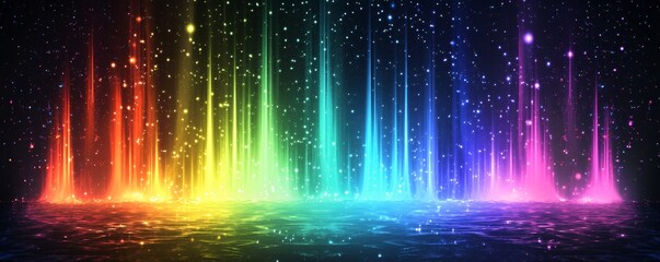 Wall Mural - A glowing neon holographic effect background with rainbow light streaks